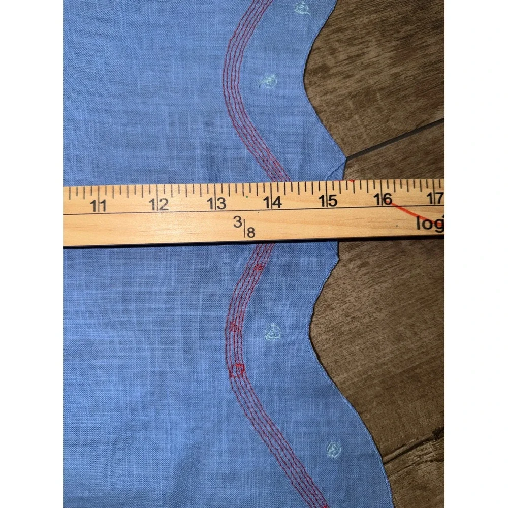 Susan Alexandra New York Beaded Linen Scalloped Napkins Set of 2 Blue Red Wavy